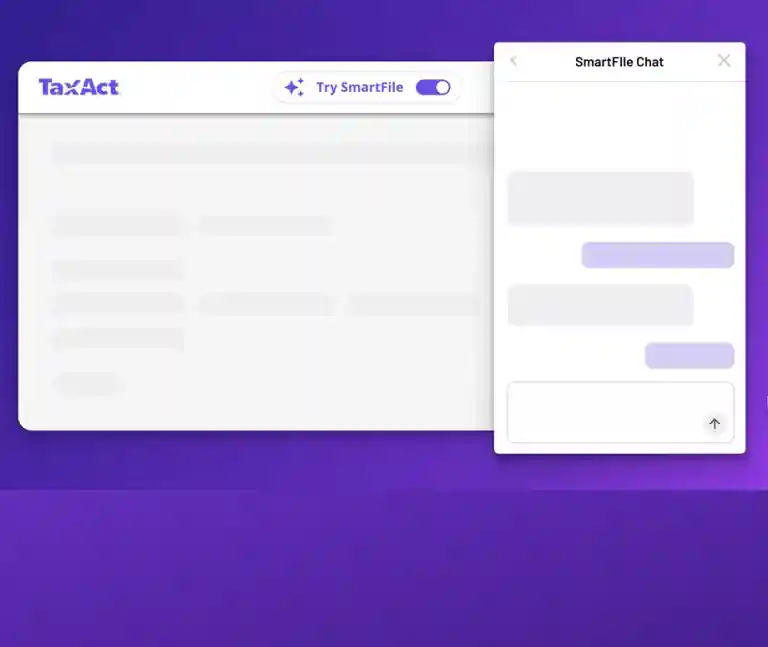 Screenshot of the SmartFile AI toggle and chat panel in TaxAct Online