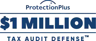 Protection plus logo with a text 1 Million dollar tax audit defense