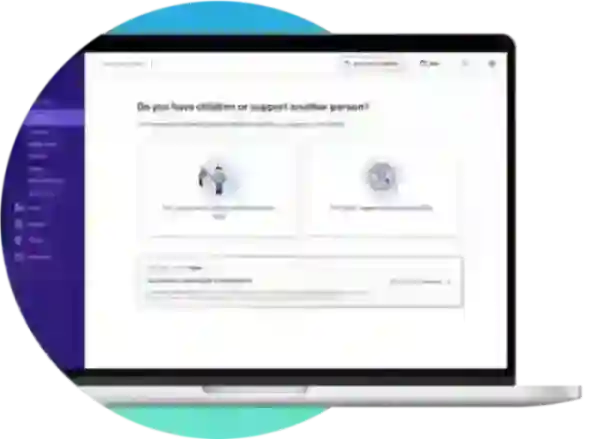 Laptop with TaxAct products display clipped in ellipse for deluxe product page