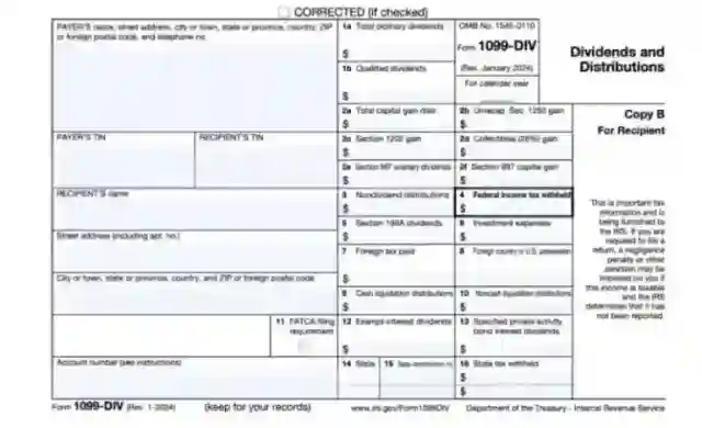 IRS Form 1099 DIV 2025 Dividends and Distributions